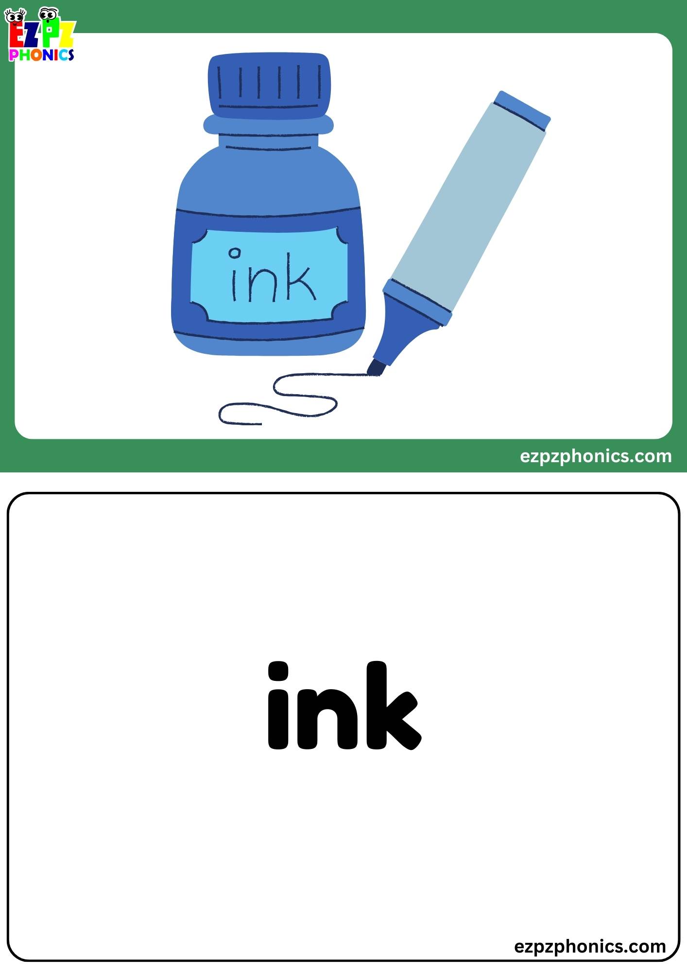 Letter I Free Kindergarten Phonics Alphabet Letter Sounds Flashcards. Words on the Back